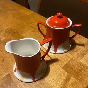 Anthropologie Grace Daisy Retro Ceramic Cream and Sugar Dish Set